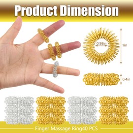 Finger Massage Rings, 40 Pcs Acupressure Ring, Spiky Sensory Finger Rings for Teens, Adults Silent Stress Reducer and Massager (Gold, Silver)