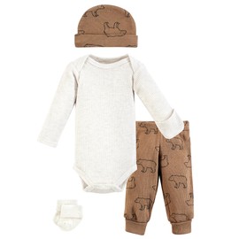Hudson Baby Unisex Thermal Preemie Layette Set 4pc Long Sleeve Outfit, Bear, Preemie