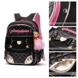 AO ALI VICTORY Backpack for Girls, Waterproof Kids Backpacks School Bag Toddler Bookbags Cute Travel Daypack (Large, A-Black)