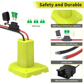 Kzreect for Power Wheel Battery Adapter, Compatible with Ryobi 18V Battery, with Wire Harness Connector, 12AWG Wire, Fuse Holder & 30A Fuses, Compatible with Fisher-Price Ride-On Cars