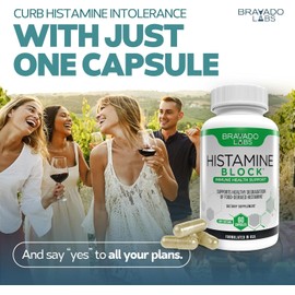 Bravado Labs Histamine Blocker Supplements – DAO Enzyme Formula & Vitamin C – Daily Support for Histamine Intolerance & Immune Support – DAO Supplements Histamine Blocker – 60 Capsules – Made in USA