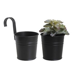 Pyuyan 4 Pieces Hanging Flower Pot, Hanging Flower Pot with Drainage Hole, Hanging Pot Metal Flower Pot, Metal Flower Pot with Removable Hooks, Balconies and Gardens Decorating (Black)