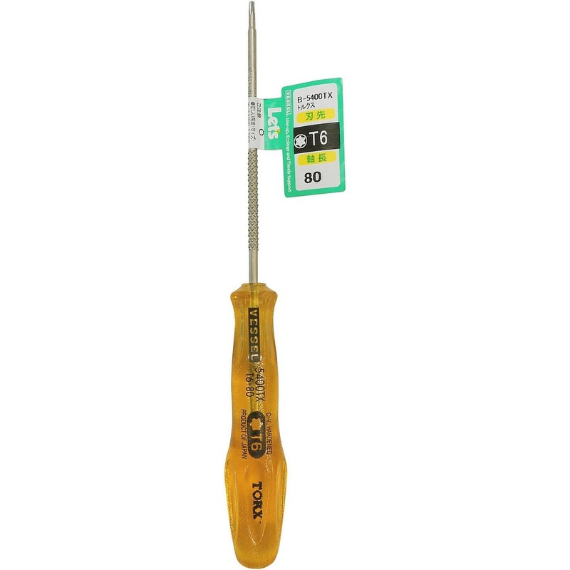 Vessel Power Grip Torx Screwdriver T6 x 80 B-5400TX