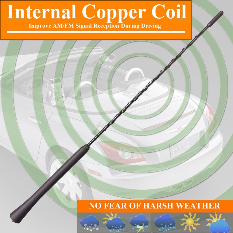 RooFox 16 Inch Antenna for Chrysler Crossfire (2004-2008), Black Vehicle