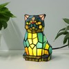 SYLW Tiffany Cat Lamp Blue and Green Stained Glass Animal