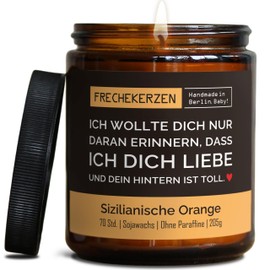Lustige Duftkerze mit Spruch für Partner | Handgemacht aus Sojawachs | In Geschenkbox | Nachhaltiges Valentinsgeschenk | Ehe Mann, Freund, Frau, Freundin, Verlobte, Jahrestag |Orange
