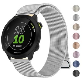 Metal Strap Garmin Forerunner 245/645 Music, 20mm Width Stainless Steel Metal Bracelet with Enhanced Magnet for Garmin Vivoactive 3 Music/Venu/Venu sq (Silver)