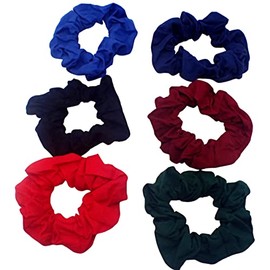 Topkids Accessories 6pc Scrunchies for Girls and Women, Hair bobbles for Women, Hair Scrunchies, Hair Accessories, Elastic Hair Ties, Elastic Hair Bands, Hair Elastics (School Colours)