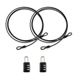 LIANCHEN 2 Pieces 3 mm Anti-Theft Security Cable with Lock, Safety Cable Braided Loop Cable, Sport Safety Loop Steel Cable with Loop, Length: 2 m (Black)