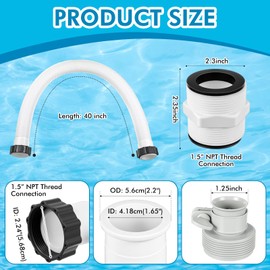 Innconee 4 Pack 1.5'' Diameter Flexible Pool Sand Filter Pump Hose Set 2 Way Connector 1.5'' to 1.5'' and 2 Type B Hose Adapters for Above Ground Pools Filter Pump and Saltwater Systems (40 Inches)