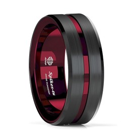 ATOP 8Mm Splicing Black Brushed Tungsten Carbide Ring With Comfort Fit Red Inner ring Wedding Band Ring Men Jewelry Delicate Style Gift (8.5)