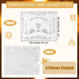 HunnmingRe 4 Pieces White Satin Challah Bread Cover Shabbat Candlestick Silver Embroidery Challah Cover for Shabbat Bread 20 x 16 Inch Tabletop Decorations Israel Judaica Gift