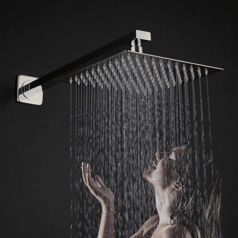 Derpras 16 Inch Square Rain Shower Head, 304 Stainless Steel,