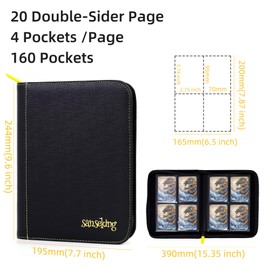 Sanseking Premium Zip Card Binder,160 Pockets Trading Card Album Folder,Double Side Loading PU Cover Collector for Standard Cards, MTG, TCG, Game Cards, Sport Cards (4 Pocket)