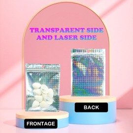 100 Pieces Holographic Bags, Self Sealing Mylar Bags, Aluminium Foil Bonded Bags, Resealable Sample Bags for Food Storage (10.5 x 15 cm)
