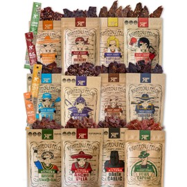 Righteous Felon Beef Jerky & Meat Sticks Variety Pack | Gifts for Men | High Protein, Keto, Low Sugar | Made with Premium Meats | Gluten Free Beef Jerky Snack Packs | Whole Shebang 16 Pack