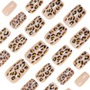Short Press on Nails Cute Leopard Print Fake Nails Nude