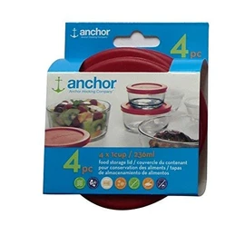 Anchor Hocking Food Storage Replacement Lid 1 Cup/236 ml, set of 4, red round