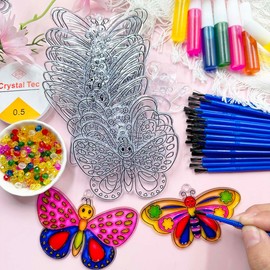Butterfly Suncatchers Craft DIY Kit Window Paint Art Suncatchers Ornaments Decor Butterfly Sun Catchers Painting Art Crafts Supplies for Spring Easter Party Gift Exchange Activities (30, Butterfly)