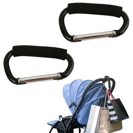 2 x Large Black Snap Hook Metal Camping Buckles for Shopping Bags, Storage Bags, Umbrellas, Handbags in Place, which can be used for Pushchairs