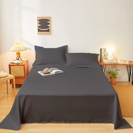 WYFKYMXX Waterproof Bed Sheet - Cotton Breathable Flat Bed Sheets Ideal for Hotels and Hospitals for Bed Couch Machine Washable (Dark Gray,Full/Queen-235 x 250 cm)