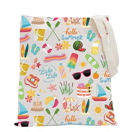 POFULL Lake Life Tote Bag Lake Vacation Gift Summer Beach Lake Gifts Boating Lover Gift Lake Day Essentials Beach Gift (Lake Life)