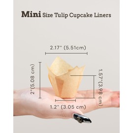 Bake Choice 200pcs Natural Mini Tulip Cupcake Liners for Baking Cups, Unbleached, Greaseproof EU Parchment paper, Mini Tulip Muffin Liners for Party, Christmas, Valentines