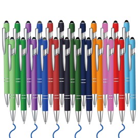 24 Pcs Blue Ink Ballpoint Pen with Stylus Tip 2 in 1 Ballpoint Pen 1.0 mm Blue Ink Metal Stylus Pen for Touch Screens Coworkers, Family, Colleagues, Office (Multicolor)