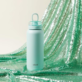 Ello Cooper 32oz Stainless Steel Water Bottle with Straw and Carry Handle, Double Walled and Vacuum Insulated Metal, Leak Proof Locking Lid with Soft Silicone Spout, Reusable, BPA Free, Yucca