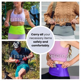 StashBandz Unisex Running Belt, Travel Money Belt, Fanny Pack, Waist Pack for Women and Men, 4 Big Security Pockets and Zipper, Fits All Size Phone, Passport, and More, Extra Wide Spandex