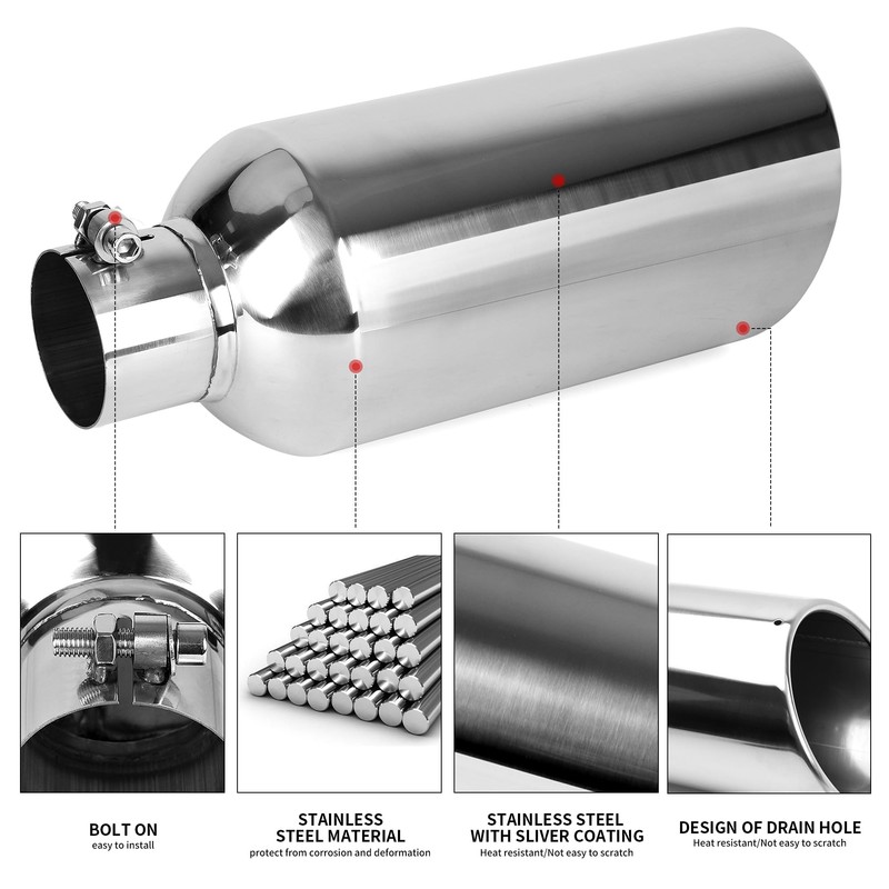 Richeer 3 inch Inlet Exhaust Tip, 6” Outlet 15” Overall