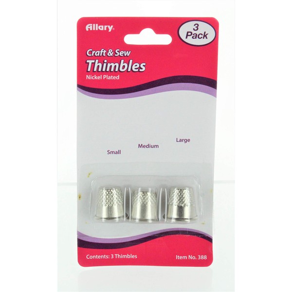 Allary Craft &amp; Sew ASSORTED THIMBLES Pack Small, Medium &amp; Large Sizes (1 of Each Size) (NICKEL PLATED Metal Thimbles)3