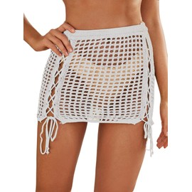 MakeMeChic Falda de ganchillo para mujer, con borlas, de punto, mini cubierta de playa, Blanco a, XL