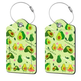2 Pcs Luggage Tags for Suitcase, Cute Unique PU Leather Travel Bag Tag with Privacy Cover ID Label Address Card and Durable Metal Ring Suitable for Men Women Children Backpack,Avocado