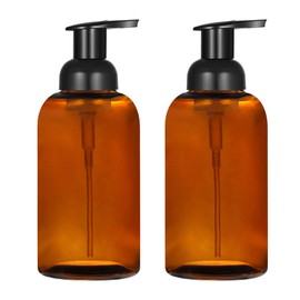 2 Pack Amber Glass Jar Soap Dispenser with Foaming Pump, 13 Ounce Amber Round Bottles Dispenser with Foaming Pump