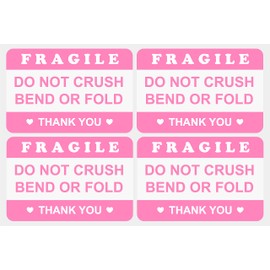 2"x3" 100PCS Pink Fragile Do Not Crush Bend or Fold Handle with Love Labels Stickers Shipping Mailing Cartons Envelops Adhesive Labels