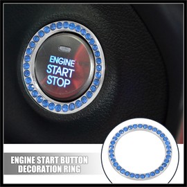Hihaha 2pcs Car Start Stop Ring Rhinestone Push Start Button Knob Trim Blue Durable Material