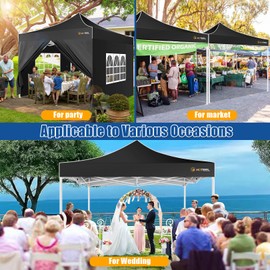 HOTEEL 10x10 Pop up Canopy Tent for Parties, Heavy Duty Easy Setup Tent with 4 Sidewalls, Outdoor Commercial Instant Gazebo for Wedding Event, with Portable Bag & Sand Bags, Black(Hexagonal Frame)