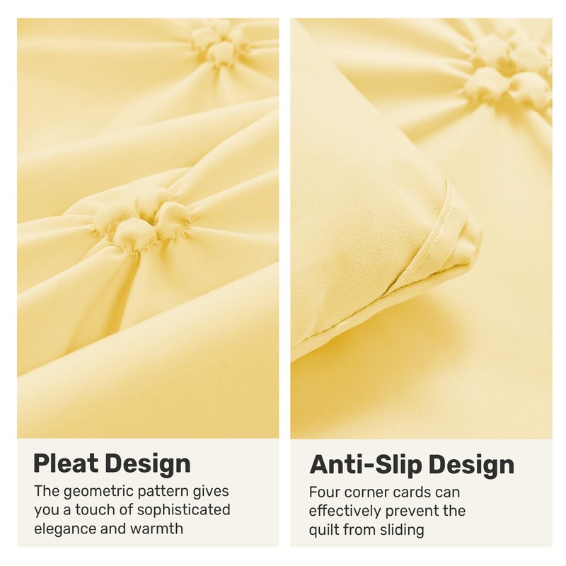 UNIKOME King Size Comforter Set Yellow - Lightweight Soft Pintuck