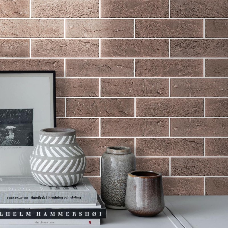 TORURAL 60 Red/Brown Thin Brick Wall Tiles, Clay Manufactured Faux