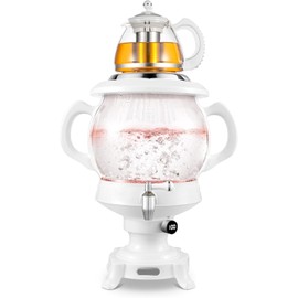 Electric Samovar Digital Display Russian Persian Turkish Tea Maker Water Kettle Glass Teapot 5+1=6 Liter 110V 1100w Auto Shut Off, Keep Warm White