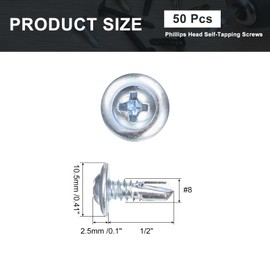 QUARKZMAN 50 Stück Blechschrauben Selbstschneidend #8x1/2" Phillips-Kreuzschlitz-Selbstbohrschrauben, SelbstbohrflachkopfBohrschrauben Holzschraube für Holz, Metall, Kunststoff, Blau