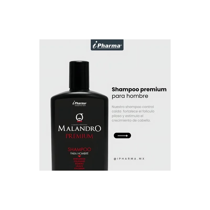 Malandro Shampoo Premium 450 Ml Bergamota, Colágeno, Romero