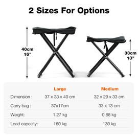 Outplea 16" Outdoor Foldable Stool, Lightweight Camping Stool for Adults Heavy Duty Support 350lbs, Portable Seat Foot Rest for Travel Fishing Hiking, Black