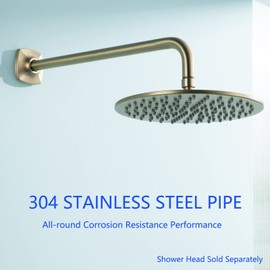 SWHYGER 16 Inch Shower Arm Wall Mounted, SWHYGER L Shape Stainless Steel Rainfall Showerhead Extension Replacement Pipe Arm with Flange, Brushed Gold,SW-91018-16BG.