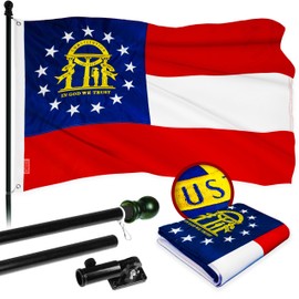 G128 Combo Pack: 5 Ft Aluminum Spinning Flagpole (Black) & Georgia GA State Flag 2.5x4 Ft, ToughWeave Series Embroidered 300D Polyester | Pole with Flag Included