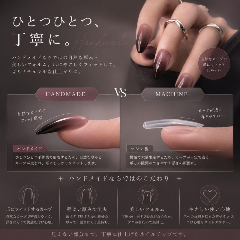 Liberte555 Nail Tips False Nail Black Gradient Medium Long Handmade