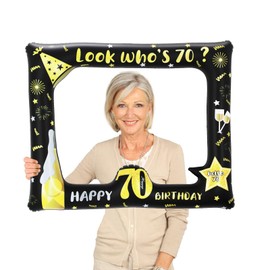 70th Black Gold Photo Booth Inflatable Selfie Frame,70th Birthday Party Photo Booth Props Giant Funny Black Gold Blow Up Picture Frame for 70th Men Women Birthday Gifts Party Favor Decoration Supplies