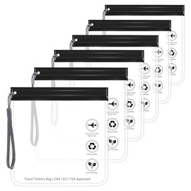 Zip Bag Aeroplane Liquids Bags 6 Packs 20 x 20 cm, TSA Approved 1 Litre Aeroplane Hand Luggage, Travel Holiday Must Have, Waterproof and Leak-Proof with Handle, Air Travel Accessories