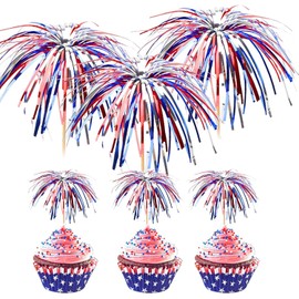 100pcs 4th of July Cocktail Picks Red White Blue Firework Bamboo Toothpicks Fruit Sticks Sandwich Charcuterie Appetizer Skewers Independence Day Decoration Party Supplies-6inch